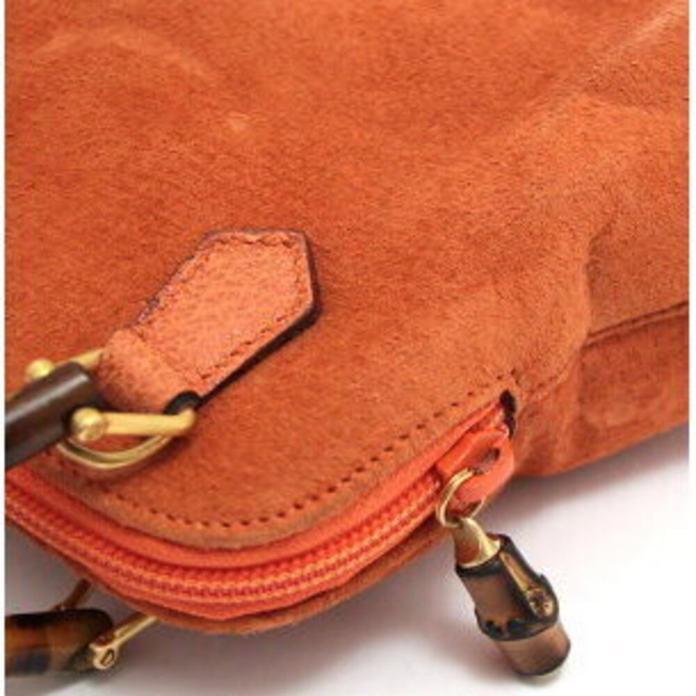 Gucci Bamboo Handbag Suede Leather Orange - Picture 5 of 6